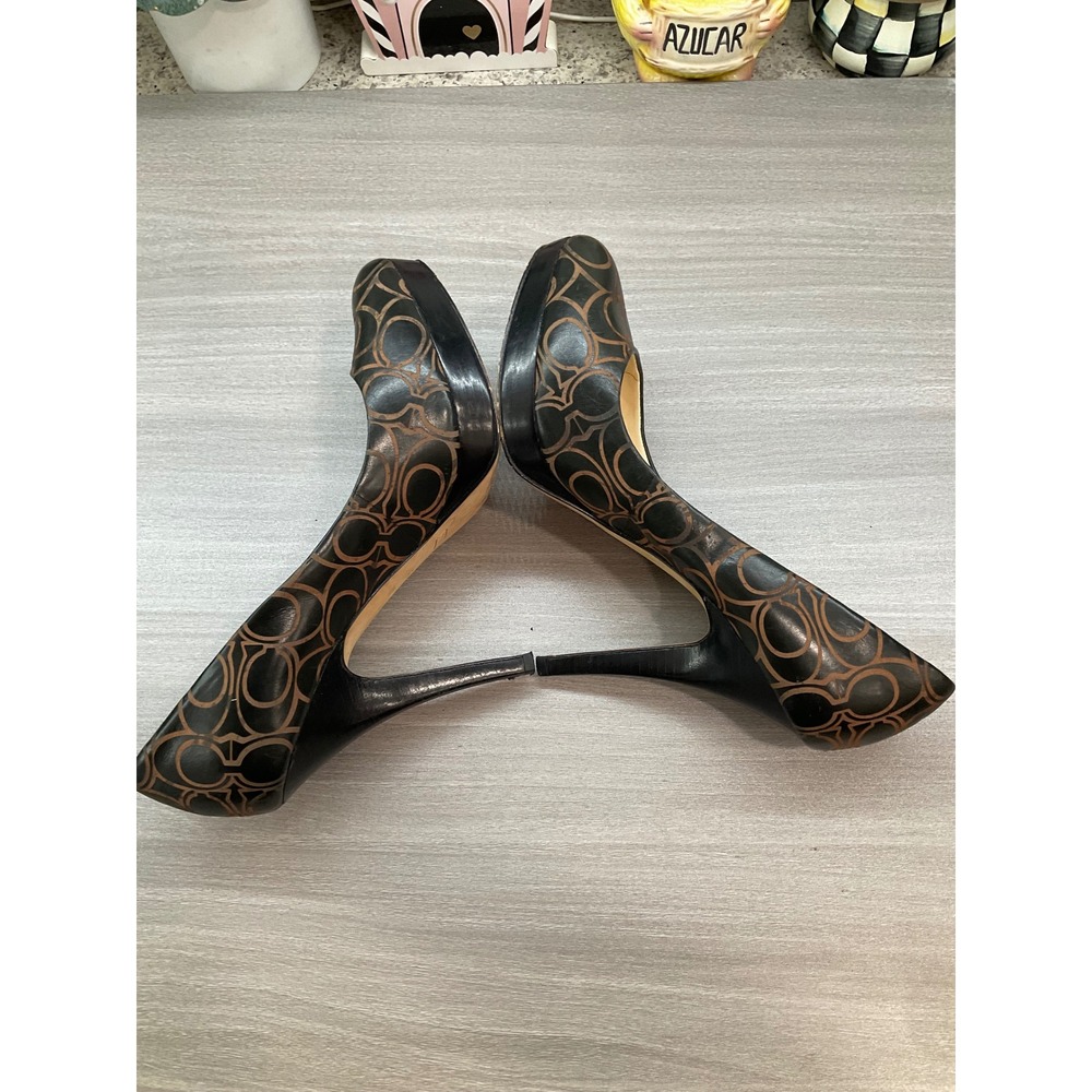 COACH BASIL BLACK AND WHISKEY LOGO HEELS - Picture 8 of 15